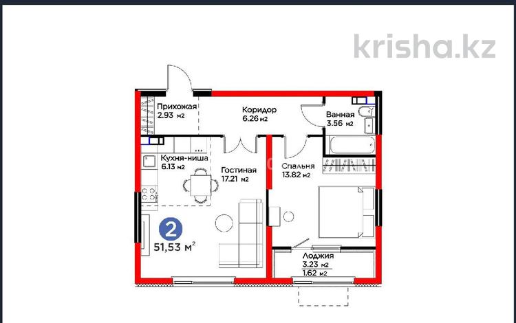 2-бөлмелі пәтер · 52 м² · 6/6 қабат, Тараз 8/1, бағасы: 37.9 млн ₸ в Алматы, Турксибский р-н — фото 2