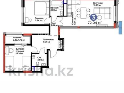3-бөлмелі пәтер · 72.4 м² · 16/17 қабат, Бухар Жырау 33, бағасы: 52 млн ₸ в Астане, Есильский р-н