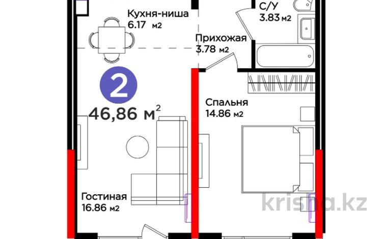 2-комнатная квартира · 47 м² · 10/12 этаж, Вдоль улицы Рыскулова за ~ 28.5 млн 〒 в Шымкенте, Аль-Фарабийский р-н — фото 2