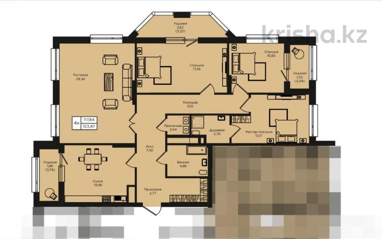 4-бөлмелі пәтер · 125.91 м², Кошкарбаева 1/10 — Момышулы, бағасы: 115 млн ₸ в Астане, Алматы р-н — фото 2