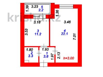 1-бөлмелі пәтер, 42.99 м², 4/12 қабат, А 52 — А 78, бағасы: 15.3 млн 〒 в Астане, Алматы р-н