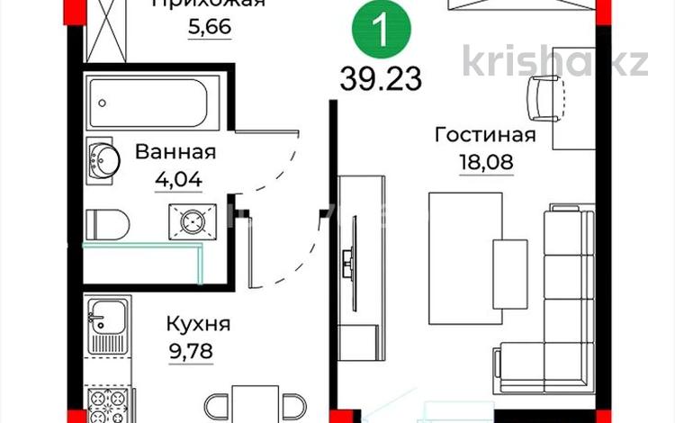 1-комнатная квартира · 39.23 м² · 7/12 этаж, Улица Е-429, 26 26 за 24.5 млн 〒 в Астане, Нура р-н — фото 2