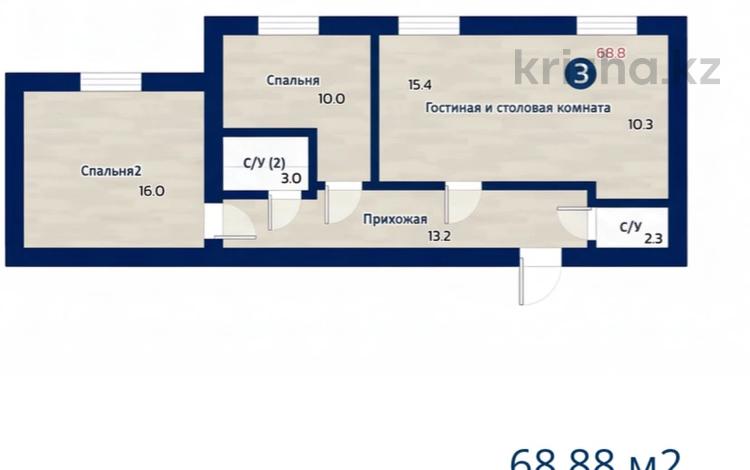 3-комнатная квартира · 68.8 м² · 4/5 этаж, мкр. Алтын орда, ​Микрорайон Алтын Орда — сш 81 за ~ 26.9 млн ₸ в Актобе — фото 2