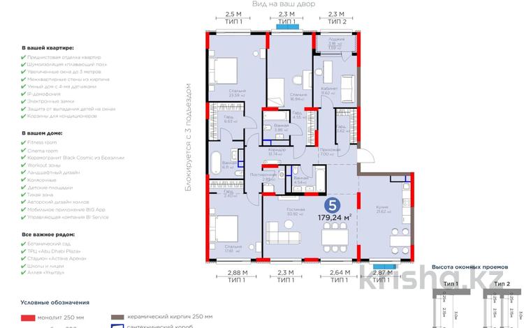 5-комнатная квартира · 179.24 м² · 3/14 этаж, Е 116 2 за 250 млн ₸ в Астане — фото 2