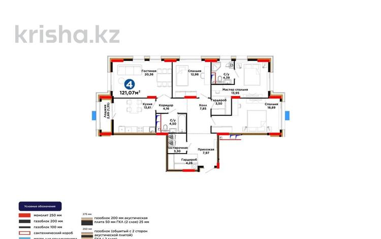 4-комнатная квартира · 121.07 м² · 11/12 этаж, Хусейн бен Талал 11/1 — Блок А за 59 млн ₸ в Астане, Нура р-н — фото 9