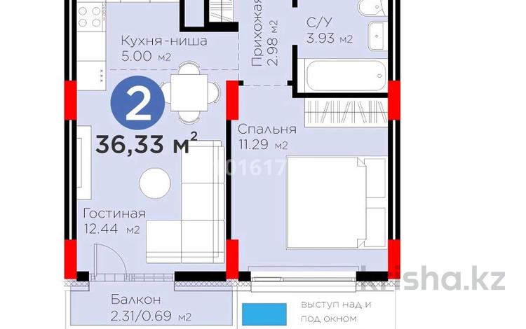 2-комнатная квартира · 37 м² · 6 этаж, Е 908 23 за 23 млн ₸ в Астане, Нура р-н — фото 2