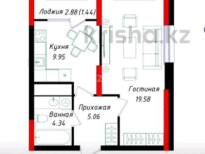 1-бөлмелі пәтер · 40.7 м² · 3/17 қабат, ул. Бектау 26, бағасы: ~ 22 млн ₸ в Астане, р-н Байконур