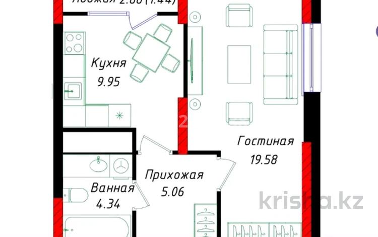 1-бөлмелі пәтер · 40.7 м² · 3/17 қабат, ул. Бектау 26, бағасы: ~ 22 млн ₸ в Астане, р-н Байконур — фото 2