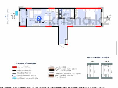 2-комнатная квартира · 52.83 м², Улы Дала 14 за 33 млн ₸ в Астане, Нура р-н