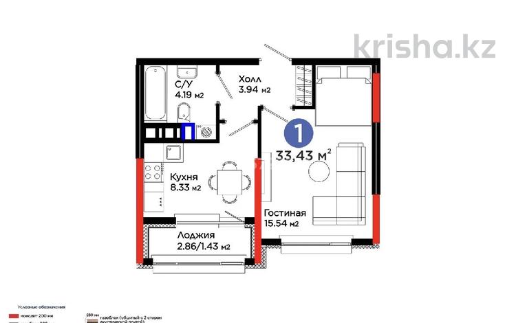 1-бөлмелі пәтер · 33.5 м² · 5/9 қабат, Е 908 2, бағасы: ~ 26.7 млн ₸ в Астане, Нура р-н — фото 2