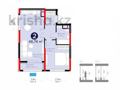 2-бөлмелі пәтер · 49 м² · 6/17 қабат, Е 908 23 — комфорт + класс - потолки 3 м, бағасы: 28 млн ₸ в Астане, Нура р-н
