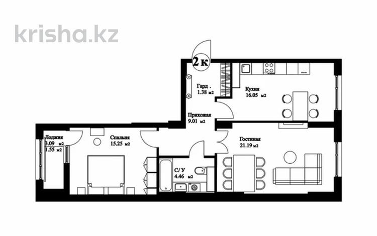 2-комнатная квартира · 70 м² · 17/18 этаж, Е-36 9/1 за 36.5 млн 〒 в Астане, Нура р-н — фото 2