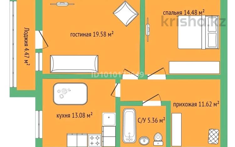 2-бөлмелі пәтер · 66.3 м² · 5/10 қабат, Карбышева 87 — Солнечный, бағасы: 32 млн ₸ в Костанае — фото 3