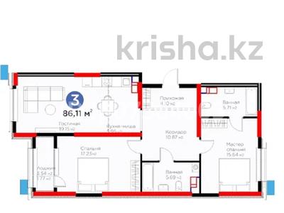 3-бөлмелі пәтер · 83.11 м² · 5/9 қабат, 18-й микрорайон, Рыскулова 95 — Рыскулова, бағасы: 54 млн ₸ в Шымкенте, Аль-Фарабийский р-н