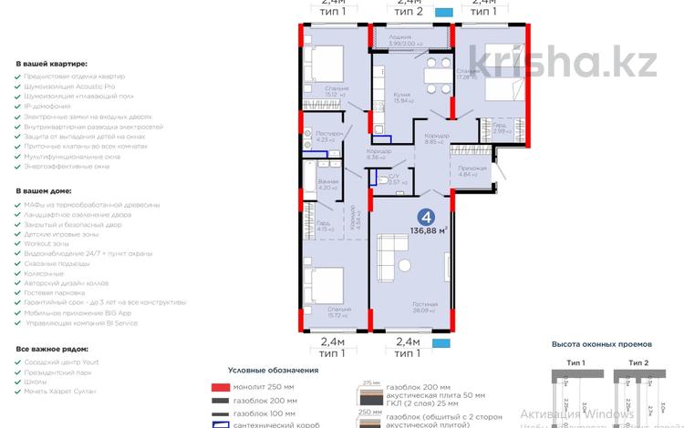 4-бөлмелі пәтер · 136.87 м² · 5/9 қабат, Сагадат Нурмагамбетов 15, 16, бағасы: 96 млн ₸ в Астане, Сарайшык р-н — фото 2