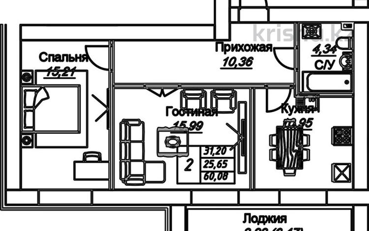 2-комнатная квартира, 59 м², 2/12 этаж, Ахмедьярова 2 стр за 19.5 млн 〒 в Астане, Алматы р-н — фото 3
