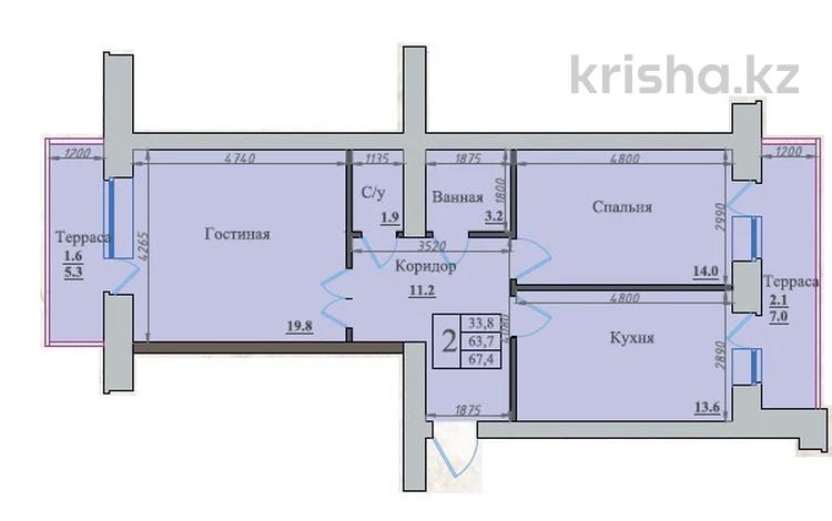 2-бөлмелі пәтер · 68.9 м² · 5/10 қабат, ул. Ауельбекова 120Б, бағасы: 26.2 млн ₸ в Кокшетау — фото 2