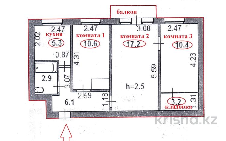 3-комнатная квартира · 57 м² · 3/5 этаж, 3 6 — Рынок,мечеть,школы,торговые центры за 7.5 млн ₸ в Степногорске — фото 2