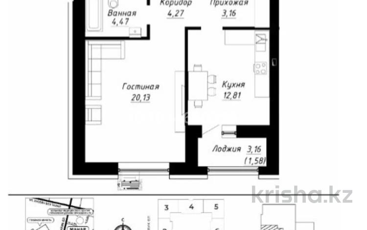 1-бөлмелі пәтер · 46.42 м² · 6/9 қабат, Александр Сызганов 1/2, бағасы: 31.6 млн ₸ в Астане, Есильский р-н — фото 2