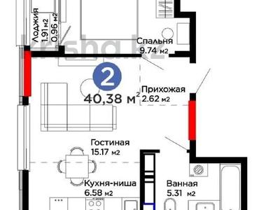 2-комнатная квартира, 41 м², 13/17 этаж, Туран за 19 млн 〒 в Астане, Есильский р-н