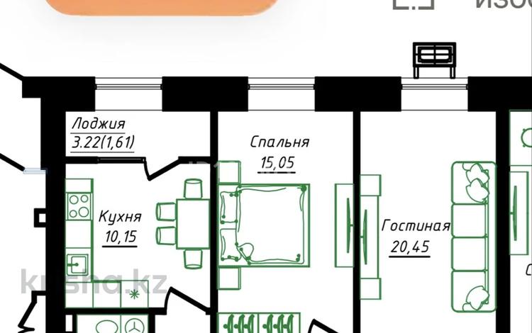 2-комнатная квартира · 61 м² · 12/12 этаж, Нажимеденова 5 за 36.5 млн ₸ в Астане, Сарайшык р-н — фото 2