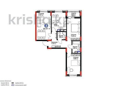 3-комнатная квартира · 90 м² · 4/14 этаж, Абикен Бектурова 11/1 за 47 млн 〒 в Астане, Нура р-н