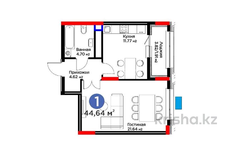1-бөлмелі пәтер · 44.64 м² · 7/14 қабат, ​Аль-Фараби 3/2, бағасы: 36.5 млн ₸ в Астане, Есильский р-н — фото 2