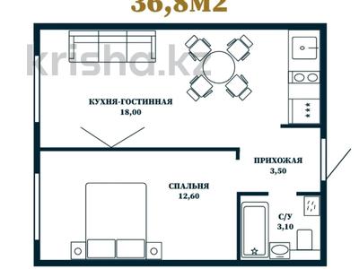 1-комнатная квартира · 36.8 м² · 2/10 этаж, Мухамедханова 28 — Ул.Айтматова,Гимназия 90 за 16 млн ₸ в Астане, Нура р-н