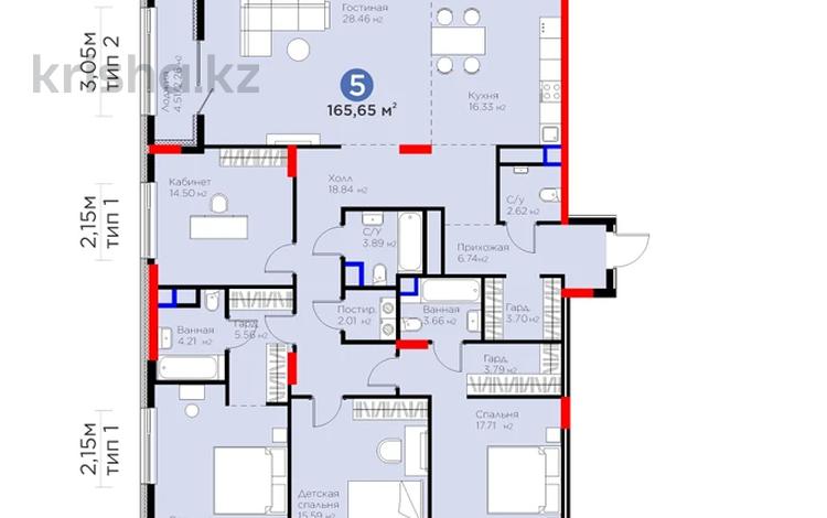 5-комнатная квартира · 165.6 м², Хусейн бен Талал за ~ 136.8 млн 〒 в Астане, Есильский р-н — фото 2
