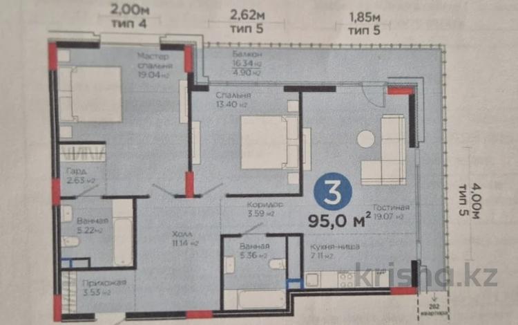 3-бөлмелі пәтер · 95 м² · 7/9 қабат, Мангилик Ел 57, бағасы: 122 млн ₸ в Астане, Есильский р-н — фото 3