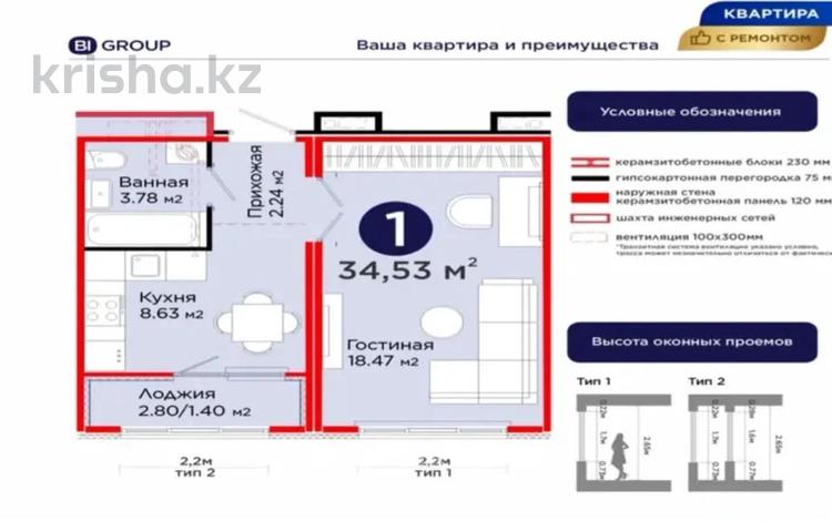 1-бөлмелі пәтер · 34.53 м² · 6/12 қабат, Улы Дала — Ш.Айтматова, бағасы: 22.8 млн ₸ в Астане, Нура р-н — фото 3