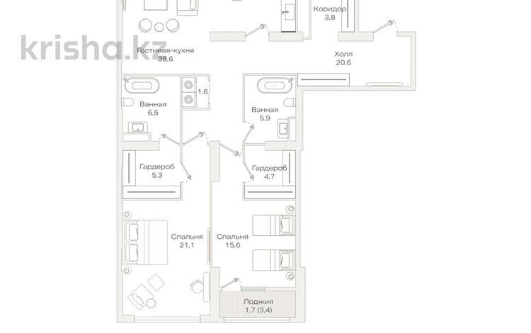 4-комнатная квартира · 151.5 м² · 2/9 этаж, Проспект Аль-Фараби и улица Маркова 77/1 за ~ 173.2 млн ₸ в Алматы, Бостандыкский р-н — фото 2