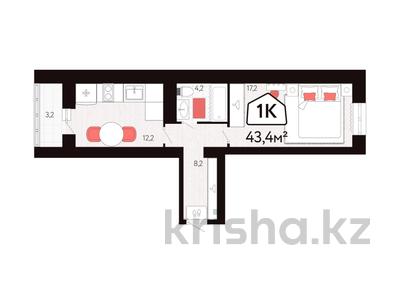 1-комнатная квартира · 43.4 м² · 9/9 этаж, Назарбаева 160 — Рабочая, ул.Бородина, Трудовые Резервы, Парк Победы, Складская за ~ 9.3 млн 〒 в Костанае