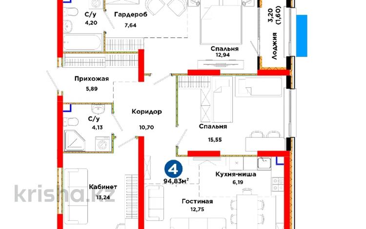 4-бөлмелі пәтер · 95 м² · 4/6 қабат, Тараз 8/1 — Есть скидка за наличный расчет, бағасы: ~ 55.5 млн ₸ в Алматы, Турксибский р-н — фото 2