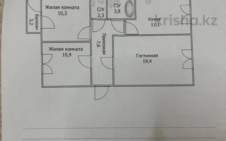 3-комнатная квартира · 68.6 м² · 9/10 этаж, А 92 5/2 за 22 млн ₸ в Астане, Алматы р-н — фото 2