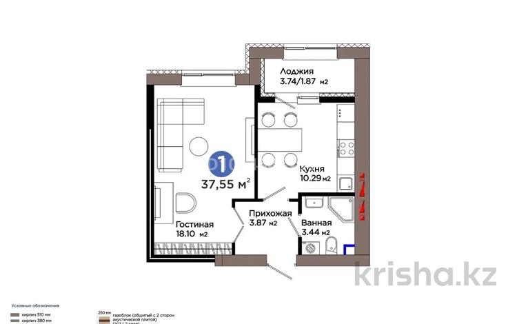 1-бөлмелі пәтер · 37.55 м² · 9/12 қабат, Е 909 — Перспективная локация, бағасы: 25 млн ₸ в Астане, Нура р-н — фото 2