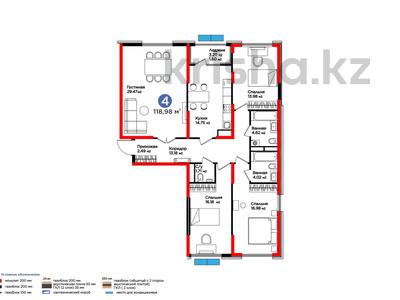 4-комнатная квартира, 118.98 м², 14/14 этаж, Байтерекова за ~ 64.1 млн 〒 в Шымкенте