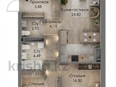 2-комнатная квартира · 75.1 м² · 6/7 этаж, мкр Кайрат, Туркестан 115 за 38 млн ₸ в Алматы, Турксибский р-н