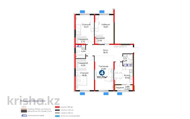 4-бөлмелі пәтер · 118 м², ул. Алатау батыра, бағасы: 48.9 млн ₸ в Шымкенте, Абайский р-н — фото 7
