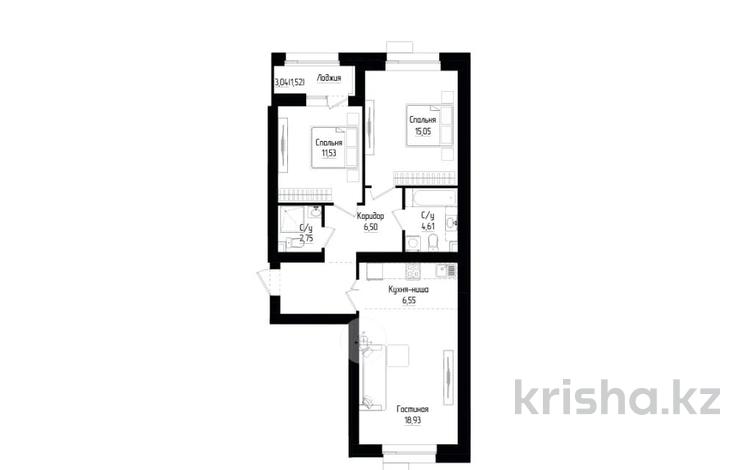 3-комнатная квартира · 72.92 м² · 6/9 этаж, Хусейн бен Талал за 36.5 млн ₸ в Астане, Нура р-н — фото 2