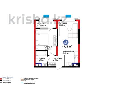 2-бөлмелі пәтер · 45.19 м² · 12/12 қабат, Калдаякова 30, бағасы: 23.5 млн ₸ в Шымкенте