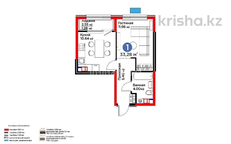 1-бөлмелі пәтер · 33.2 м² · 4/6 қабат, Бауыржана Момышулы 11/14а, бағасы: 26 млн ₸ в Алматы, Алатауский р-н — фото 2