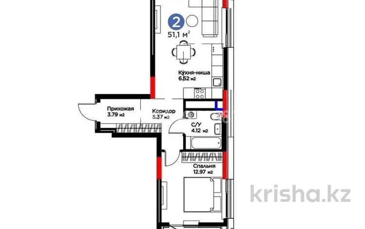 2-комнатная квартира · 51.1 м² · 9/9 этаж, Абулхайр-хана 69/1 за 31.5 млн ₸ в Атырау — фото 2