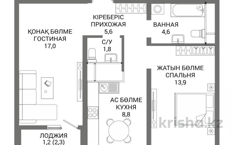 2-бөлмелі пәтер · 52.9 м², Мангилик Ел 74 — Напротив Центральной республиканской мечети., бағасы: ~ 30.2 млн ₸ в Астане, Есильский р-н — фото 2