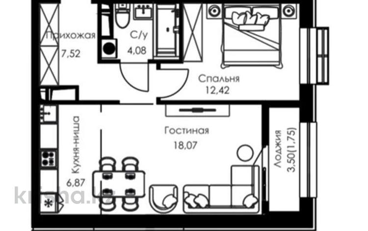 1-бөлмелі пәтер · 50 м² · 4/9 қабат, Қайрат ш/а., Туркестан 115, бағасы: 26.2 млн ₸ в Алматы, Турксибский р-н — фото 2