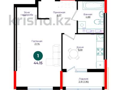 1-комнатная квартира · 44.15 м² · 6/9 этаж, Е 882 13 за ~ 24.2 млн ₸ в Астане, Нура р-н