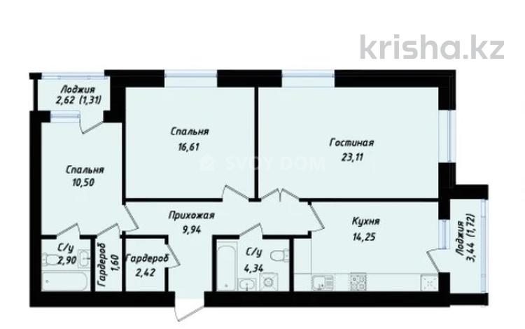 3-комнатная квартира, 88.7 м², проспект Туран 11 — Ханов Керея и Жанибека за ~ 38.7 млн 〒 в Астане, Есильский р-н — фото 3