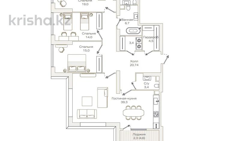 4-комнатная квартира · 138.2 м² · 2/9 этаж, Проспект Аль-Фараби и улица Маркова 45 — Маркова за ~ 185.4 млн ₸ в Алматы, Бостандыкский р-н — фото 2