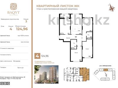 4-бөлмелі пәтер · 125 м² · 6/14 қабат, Байтурсынова, бағасы: 63.5 млн ₸ в Астане, Сарайшык р-н