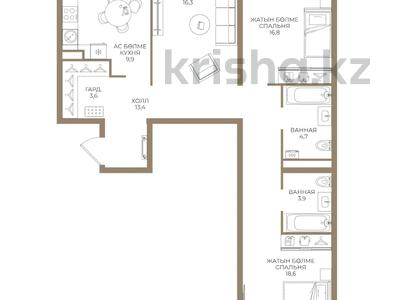 3-комнатная квартира · 88.6 м² · 3/9 этаж, Ботакоз 5 за ~ 46.1 млн ₸ в Алматы, Алатауский р-н